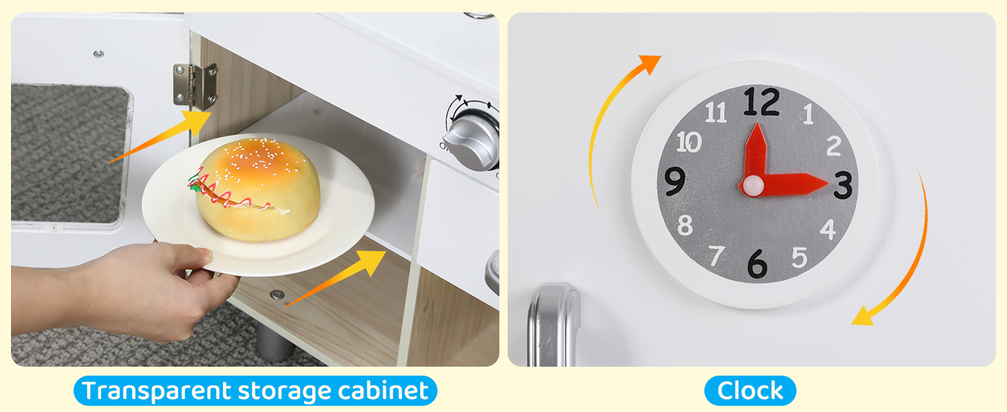 Дерев'яна дитяча кухня MAMIZO - іграшковий кухонний набір для дітей, 81x74x30 см, з підсвіткою та звуком, аксесуари, для дітей від 3 років, білий колір