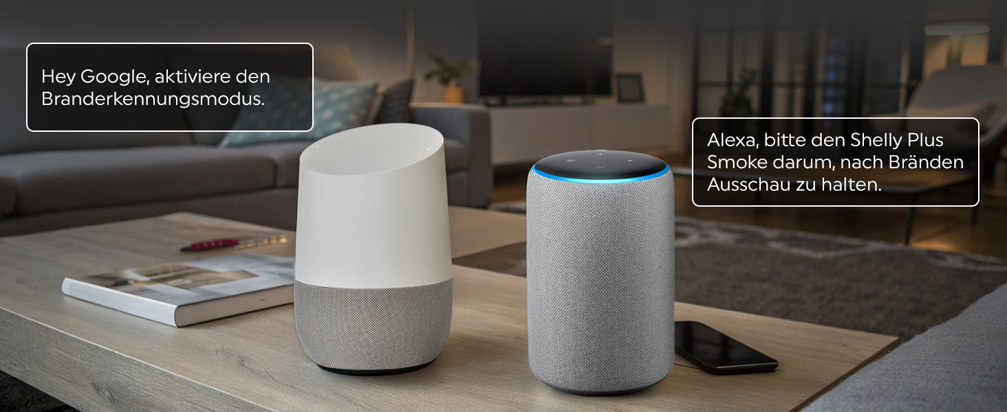 Датчик диму Shelly Plus Smoke - бездротовий, з фотоелектричним сенсором, EN 14604, 5 років роботи від батареї, LED-індикація, сумісність з Alexa та Google Assistant, без хабу