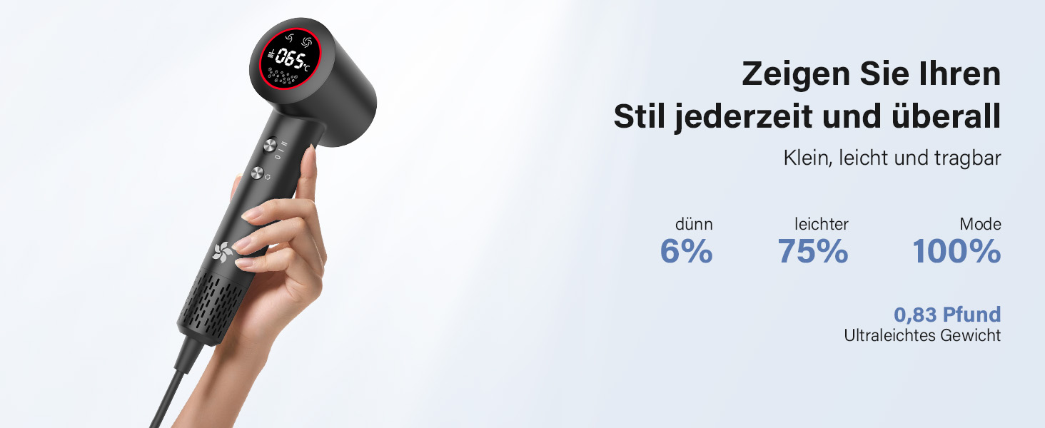 Професійний фен для волосся з дифузором, безщітковий мотор 110 000 об/хв, 400 млн плазмових іонів, низький рівень шуму 57дБ, чорний