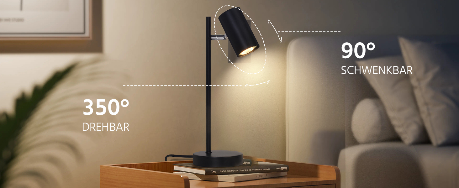 Настільна лампа для вітальні та спальні з регулюванням 350° - металева настільна лампа з вимикачем, для офісу, робочого кабінету (Чорна)
