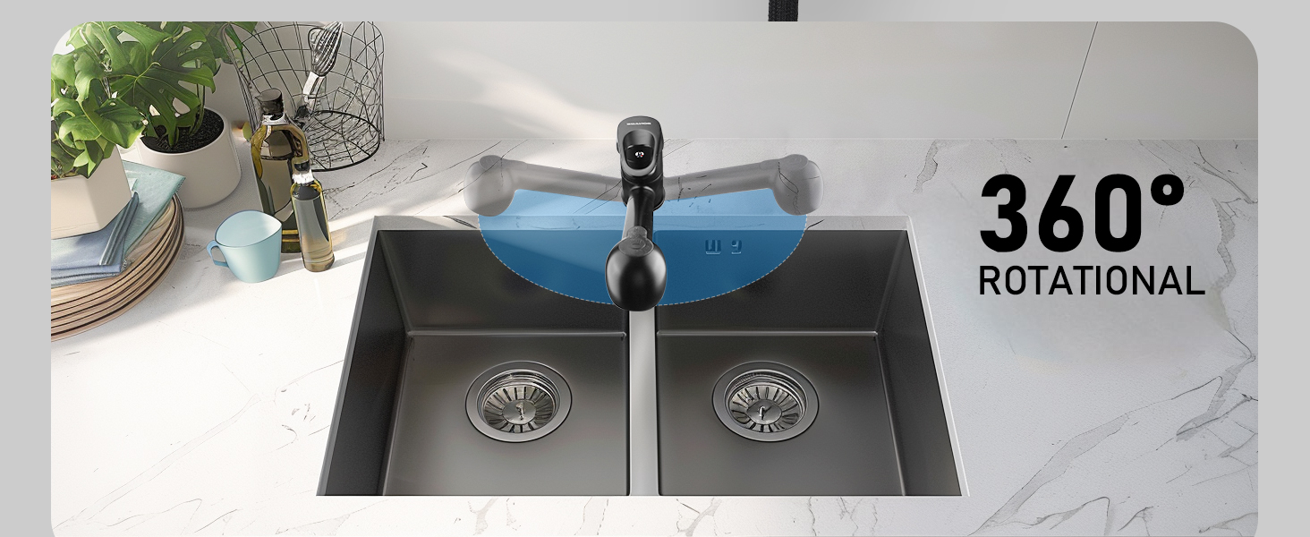 Змішувач кухонний BONADE висувний з душем, поворотний на 360°, чорний
