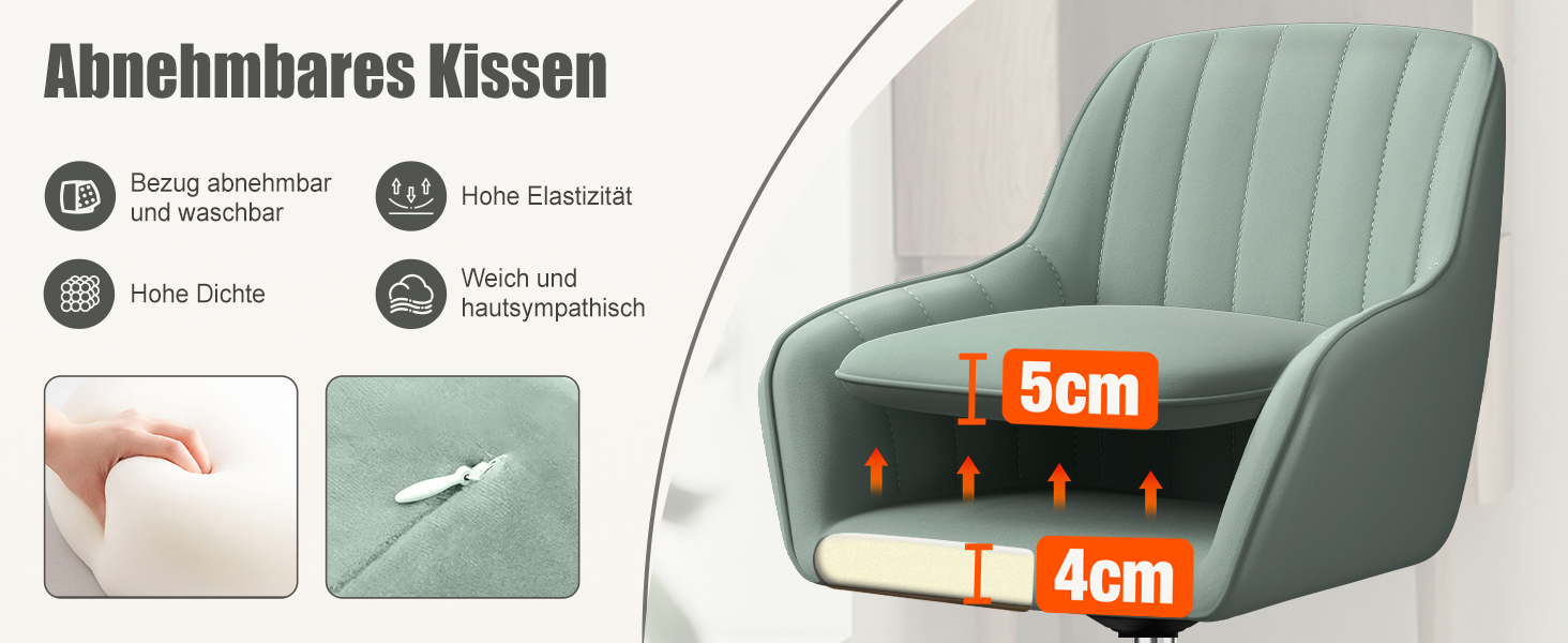 Крісло для робочого столу Daccormax, крісло для туалетного столика, обертове крісло до 150 кг, офісне крісло з регулюванням висоти, крісло для дому з м'якою оксамитовою оббивкою, комфортне для робочого кабінету, спальні, офісу, рожеве (темно-зелене)