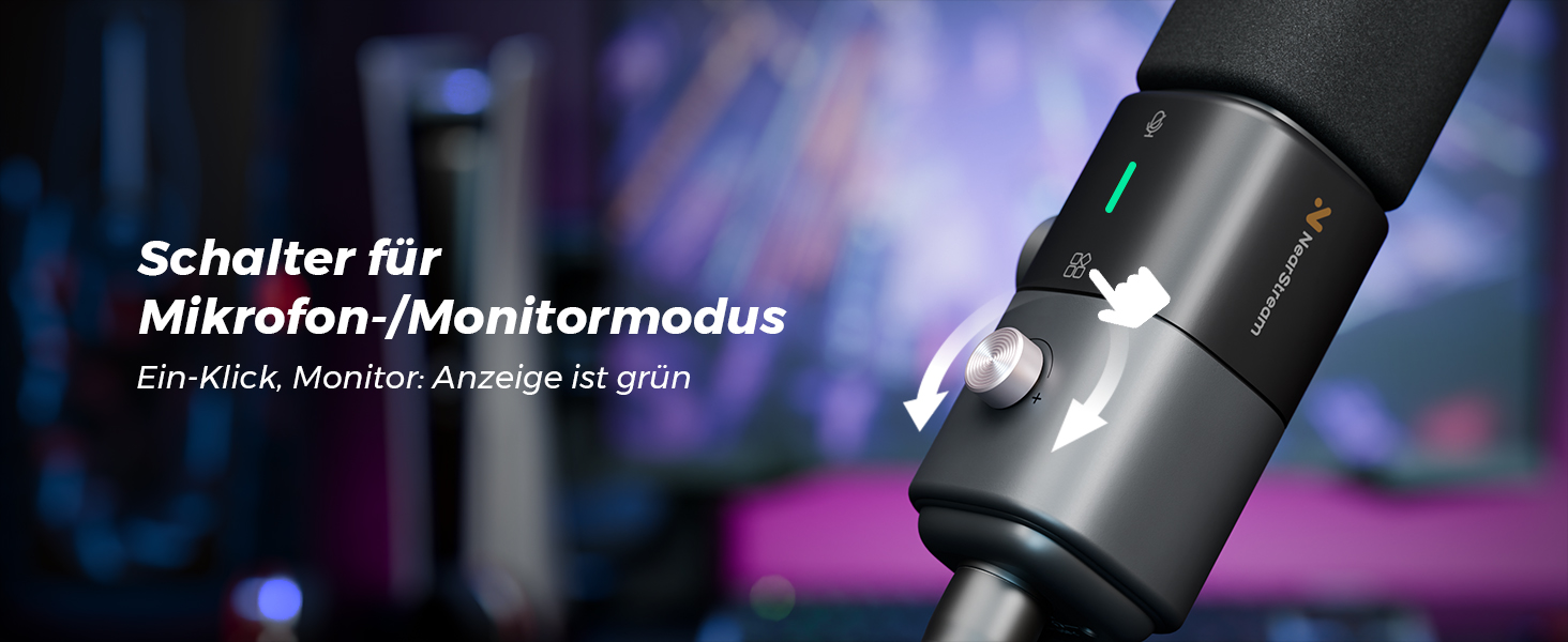 Kondensторний мікрофон NearStream AM25X USB/XLR зі стійкою: Набір для подкастів, стримінгу, студії та ігор на PC/PS5/PS4. З функцією моніторингу та шумозаглушенням.