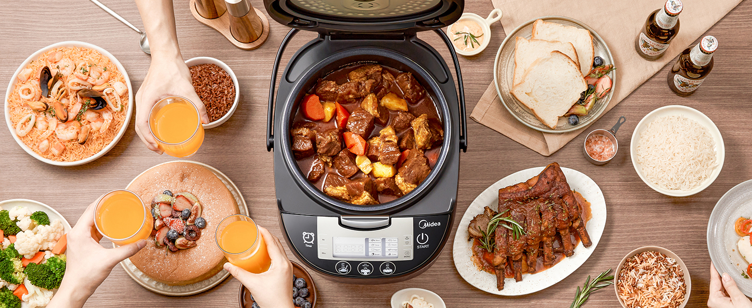 Мультиварка Midea Reiskocher 5 л: 11 програм, рисоварка, супниця, тушкувальник, пароварка, таймер, 24 год підігріву, чорний/сріблястий