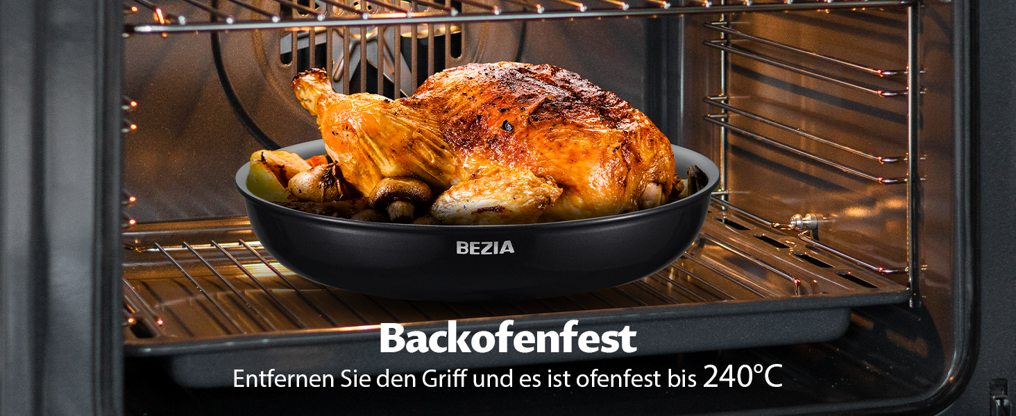 Набір антипригарних сковорідок BEZIA з суцільними ручками, для всіх плит, стакельне виконання, придатні для миття в посудомийній машині та духовці, без PFAS (сірий)