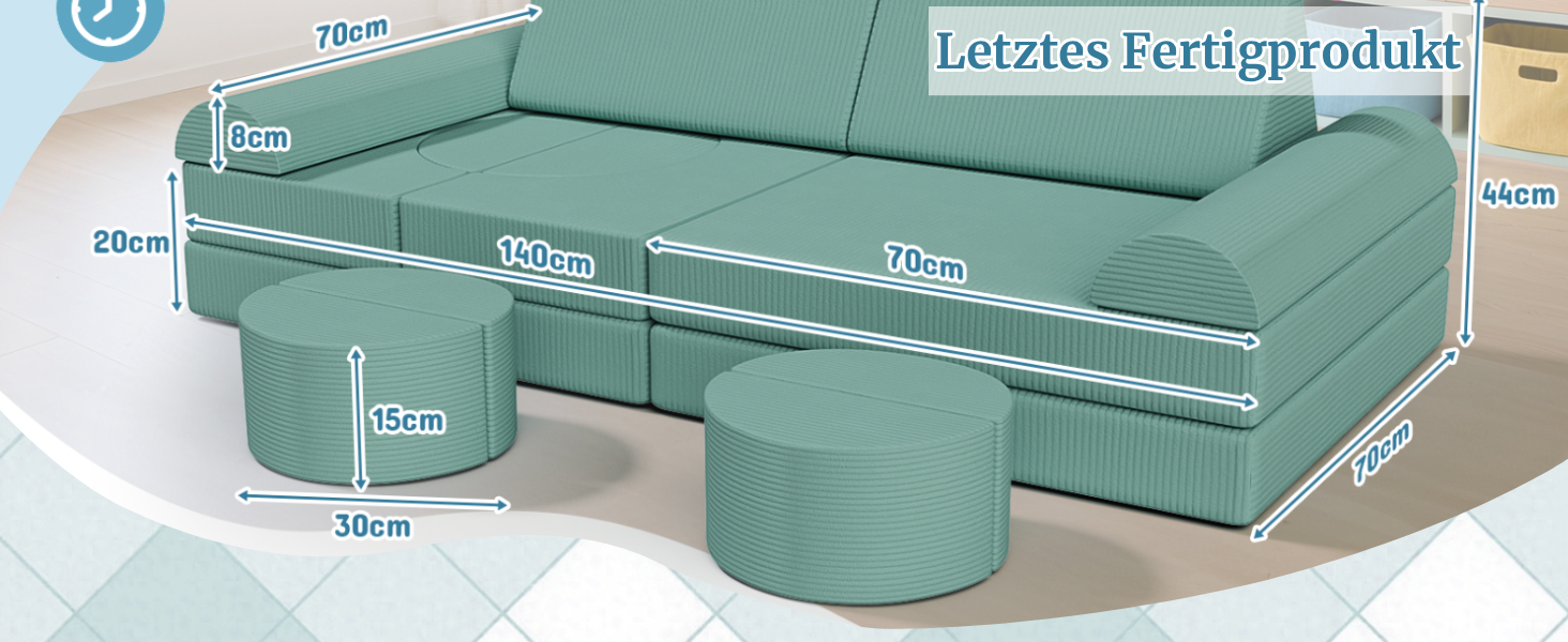 Дитяче ігрове диван-конструктор MAMIZO Cord, 15 частин, екологічний, зелений колір