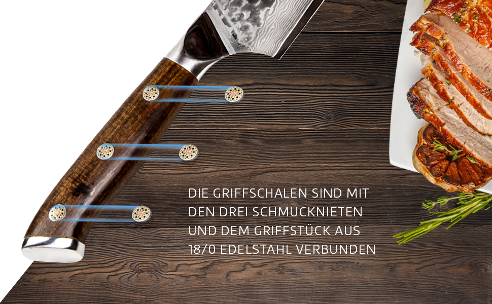 Набір кухонних ножів Stallion Damast з ручкою Ironwood - Японський дамаський сталь VG10, V-подібний край 10 градусів