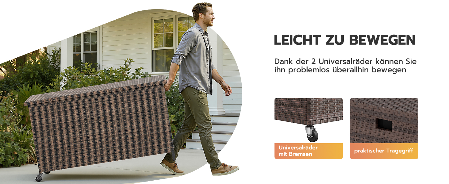 Водонепроникний ящик для зберігання Gartenbox з коліщатками 310л, коричневий 138x61 см для саду та балкону