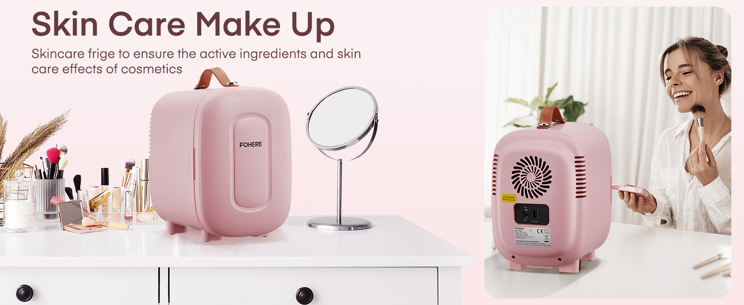 Міні холодильник FOHERE 5 літрів, USB живлення, 220V/12V, для напоїв та косметики, білий (рожевий)