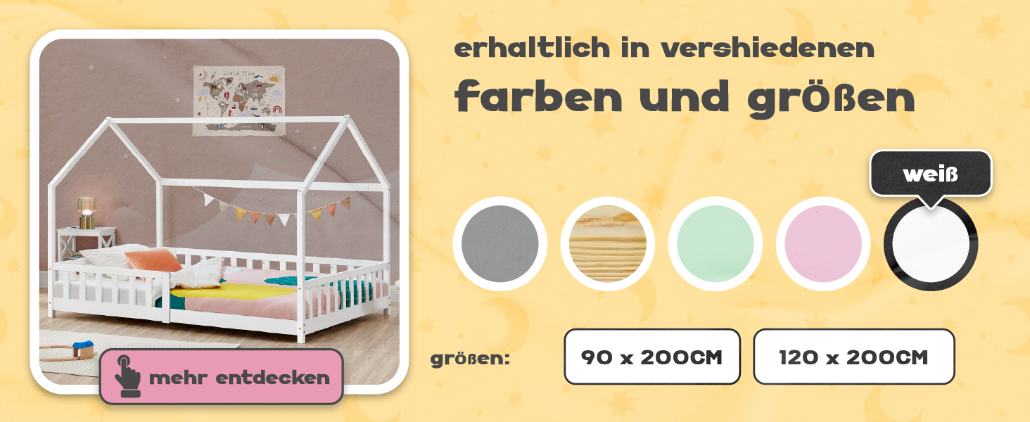 Ліжко дитяче Hesel Hausbett біле 90x200 см з бортиками та ламелями. Монтессорі ліжко-платформа для підлітків. Дерев'яне ліжко від en.casa