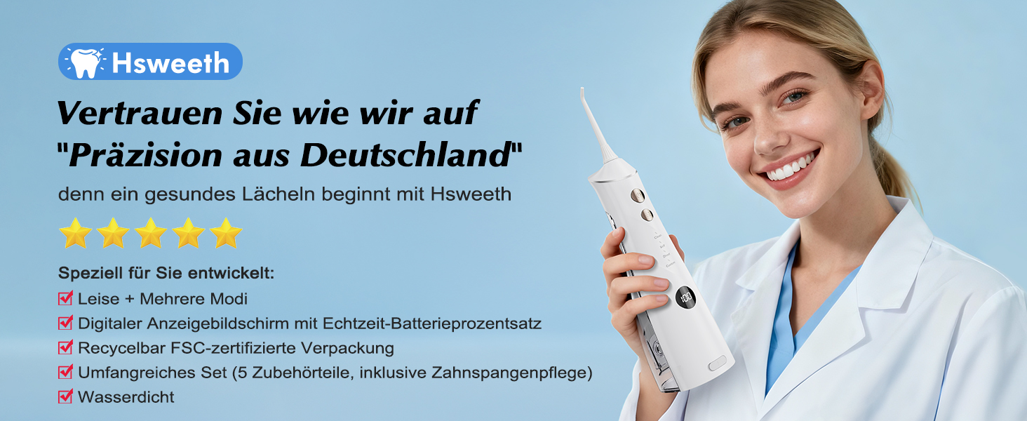 Електрична насадка для душу Munddusche: 5 струменів, 4 режими, для догляду за порожниною рота, водонепроникність IPX7, для дому та подорожей