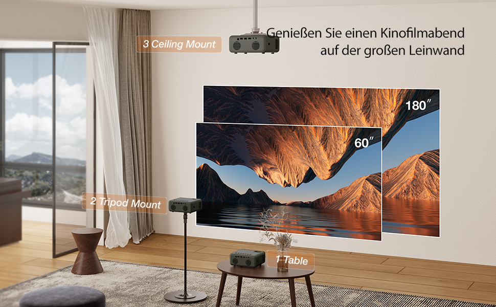 Портативний проєктор iZEEKER Mini з підтримкою 4K, WiFi, Bluetooth, HDMI, iOS, Android, PS5. Яскравість 10000 Lux, Full HD 1080P, 300 дюймів для домашнього кінотеатру. Чорний колір.