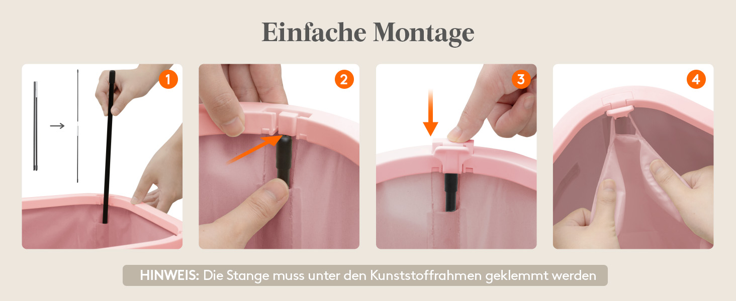 Кошик для білизни з кришкою Lifewit, 105л, рожевий, з міцним пластиковим каркасом, великий, складний, для спальні, ванної кімнати