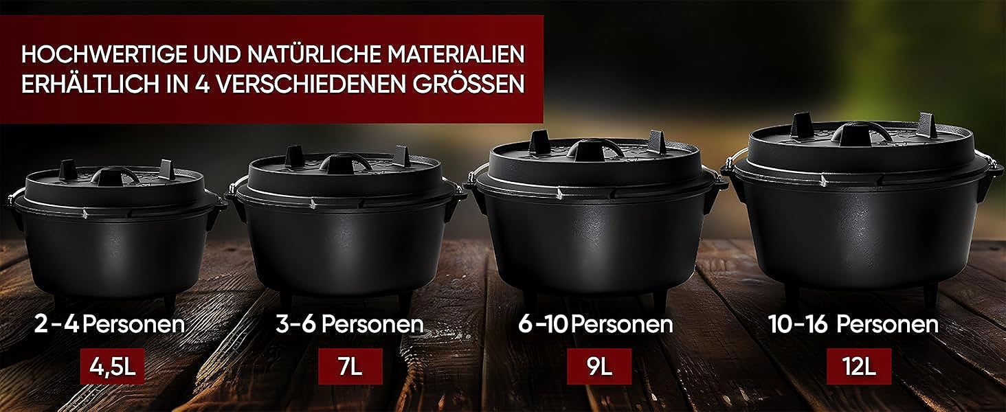 Набір голландської печі з емальованого чавуну 4,5 л (2-4 особи) – для 2-4 осіб, з ніжками, подвійна функція, кришка-підйомник 2в1, чистящий кільце, щітка та кулінарна книга – гарантія 30 років