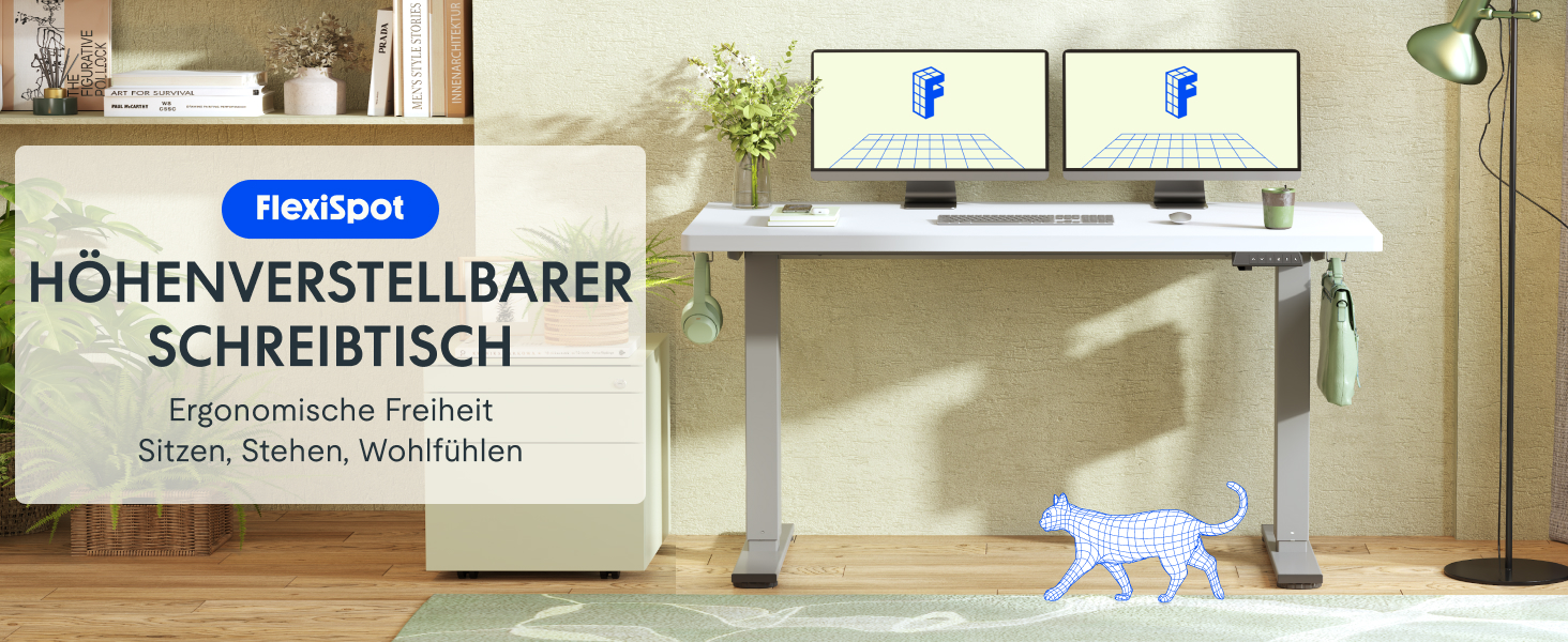 Регульований офісний стіл FlexiSpot Basic з кабель-менеджментом, білий/сірий 160x80 см – ергономічний стіл для дому та офісу з цільною стільницею