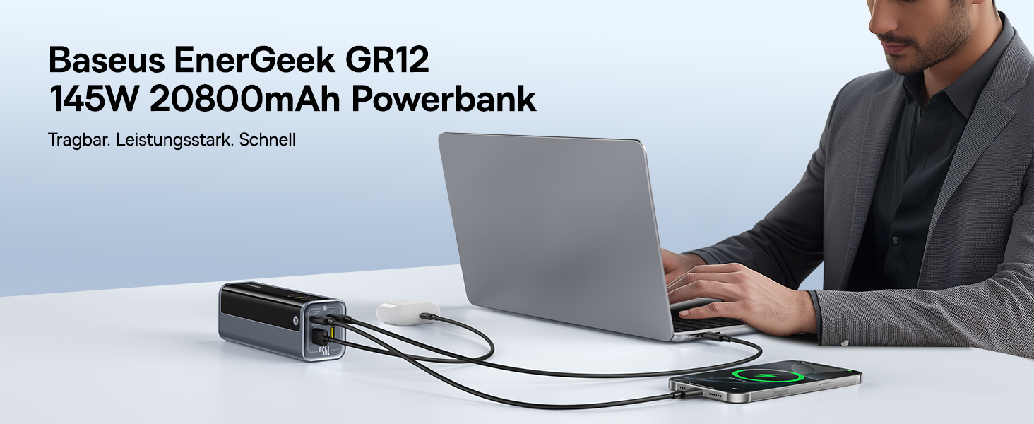 Powerbank Baseus EnerGeek 145W 20800mAh з 2x USB-C PD 3.0 (100W) для ноутбуків, MacBook, iPhone, Samsung, SteamDeck, Digital Display