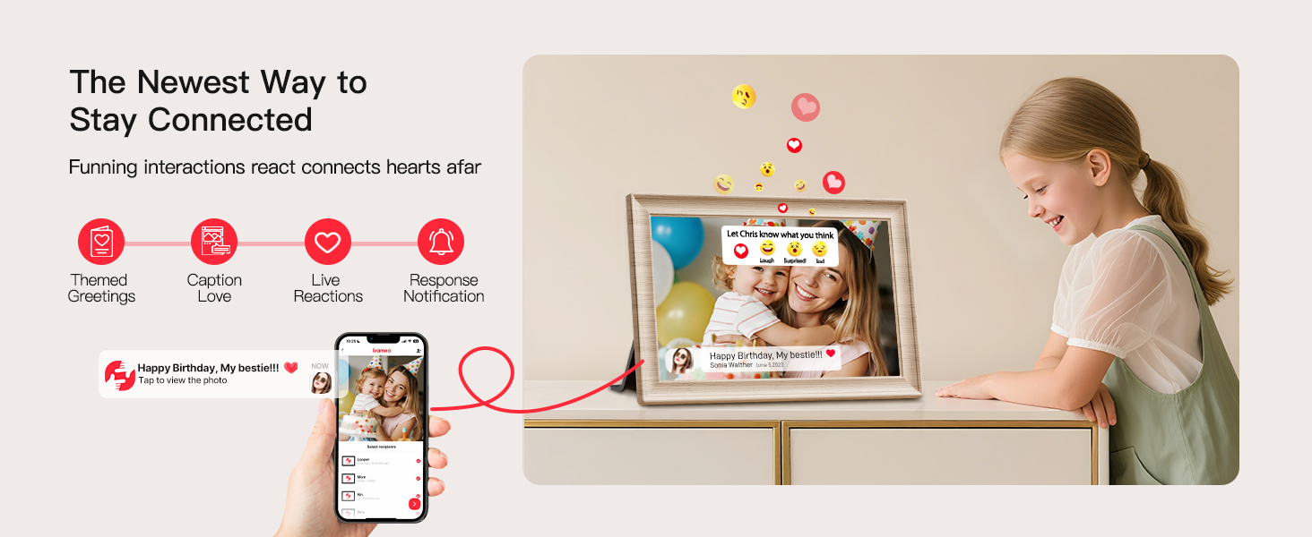 Frameo Цифровий фоторамка 10.1 дюймів, HD 1280*800 IPS сенсорний екран, 32GB пам'ять, автоповорот, Frameo App для обміну фото та відео, білий дерев'яний масив