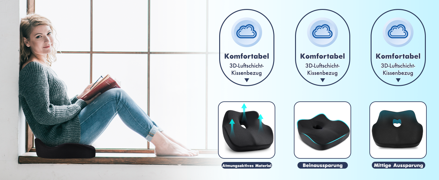 Подушка ортопедична для сидіння SKYNY з піни Memory Foam для офісного та геймерського крісла
