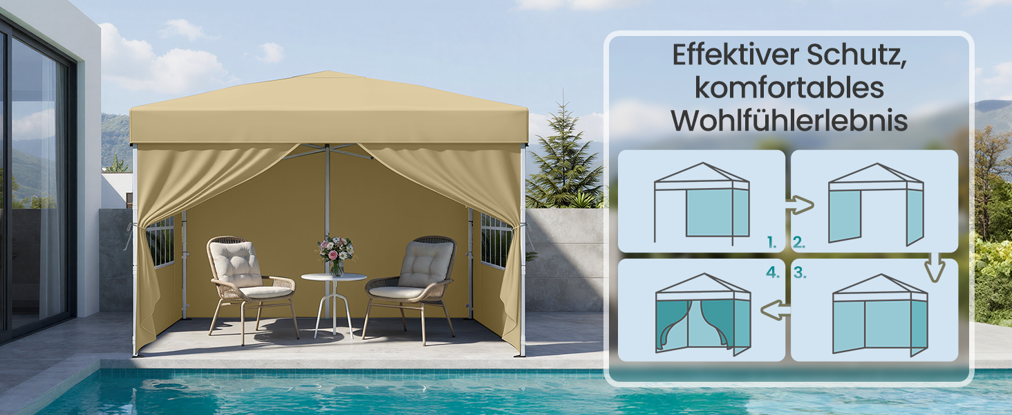 Павільйон SONGMICS 3x3 м, садовий, для відпочинку та заходів, з 4 боковими панелями (бежевий)