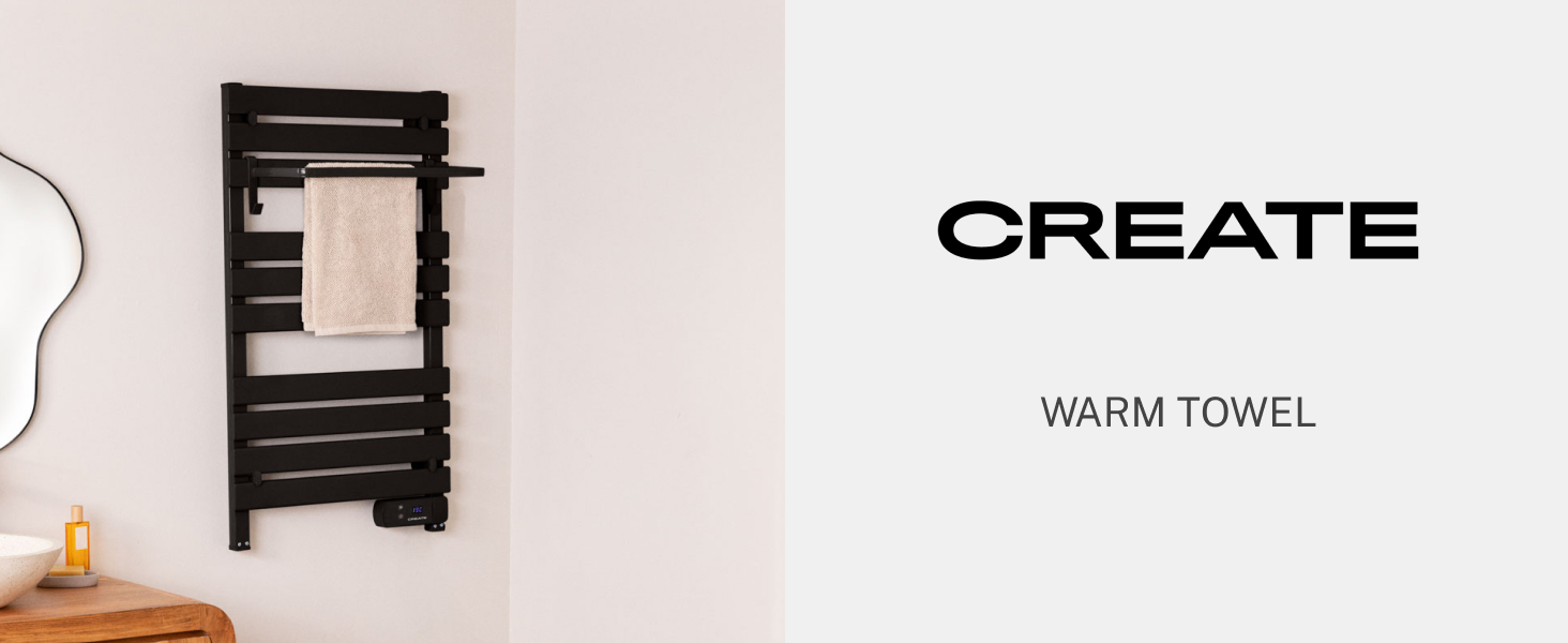 Електричний рушникосушарка CREATE / WARM 500W, чорний, з ніжками, 103x55x5 см, термостат, низьке споживання