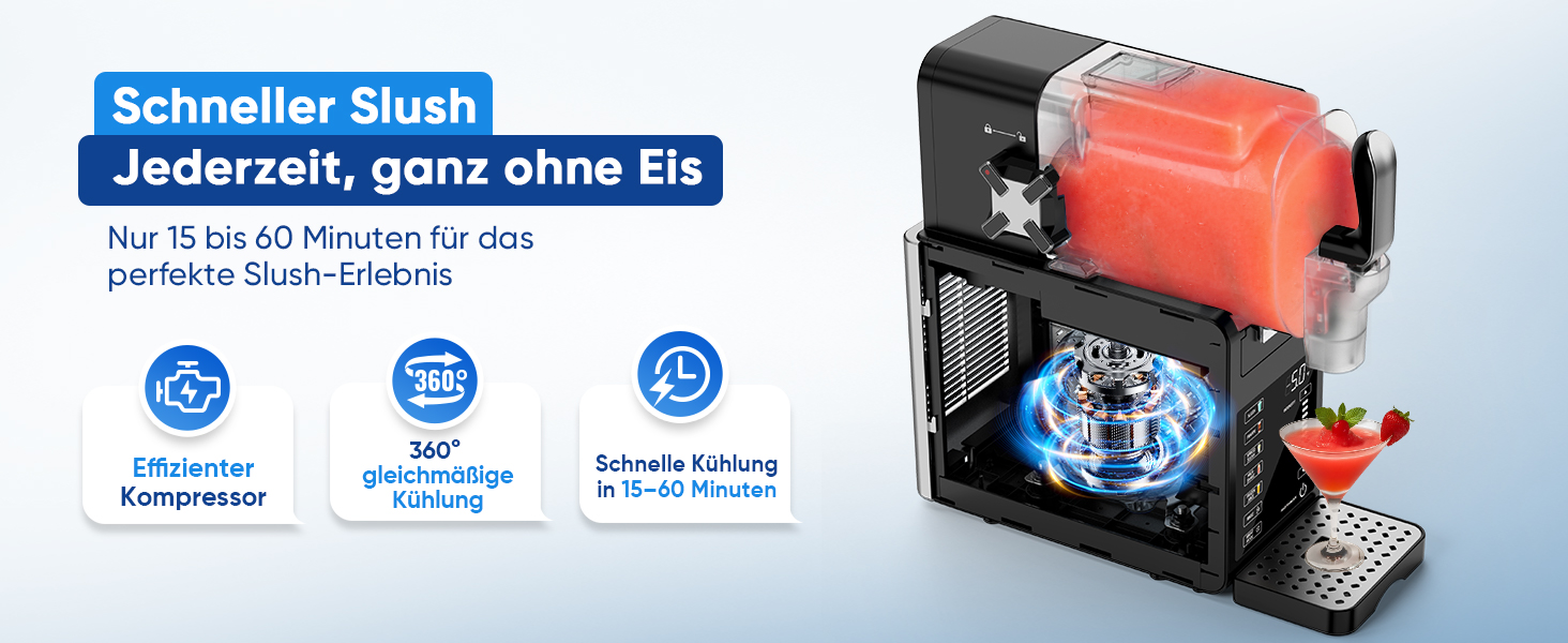 Машина для приготування сляшів 2,5L з LED-дисплеєм, 6 програм (Margarita, Frappé, Milkshake), керування однією кнопкою (Сріблястий)