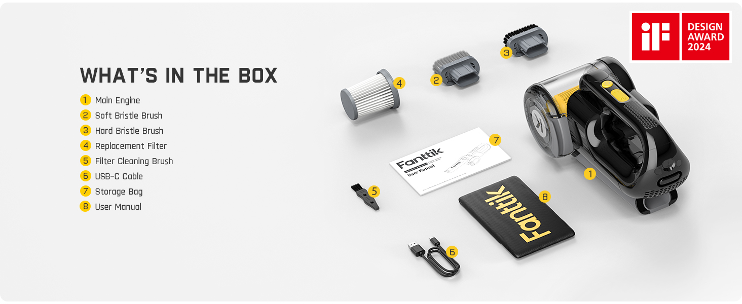 Акумуляторний ручний пилосос Fanttik Fold V10 APEX Pivot для авто та дому, потужність 17 000 Па, LED-дисплей, з гнучким шлангом та щіткою для шерсті тварин