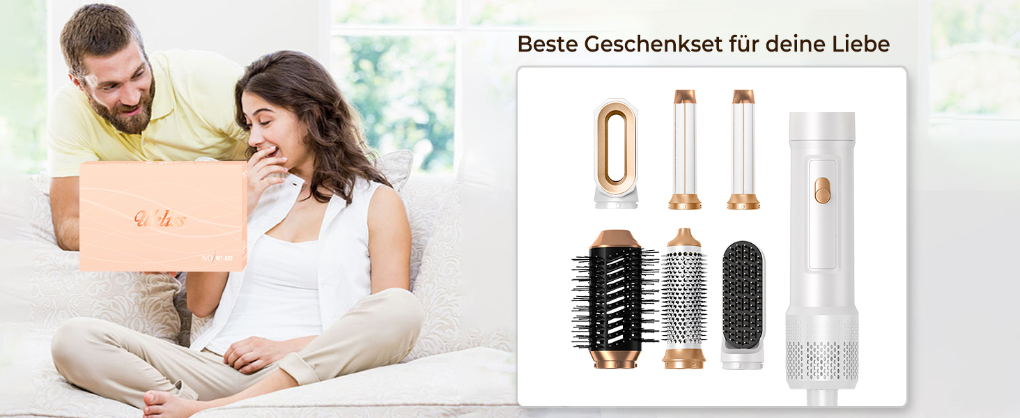 UKLISS 6-в-1 Hairstyler: Фен-щітка для укладки волосся з гарячим повітрям, автоматична, Pro (біло-сірий)
