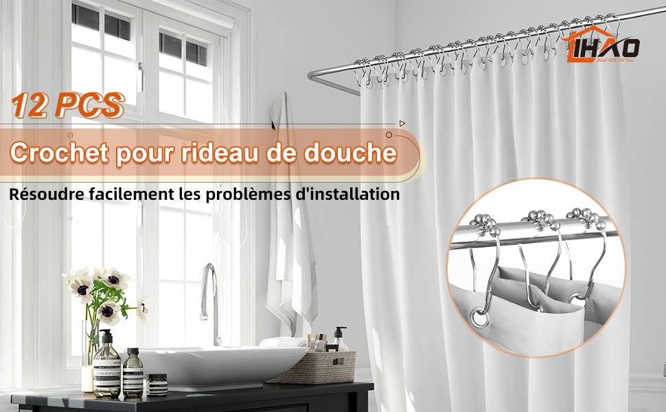 Набір з 24 металевих кріплень для душу (кріплення для штори) LIHAO, 69x39 мм, срібний колір