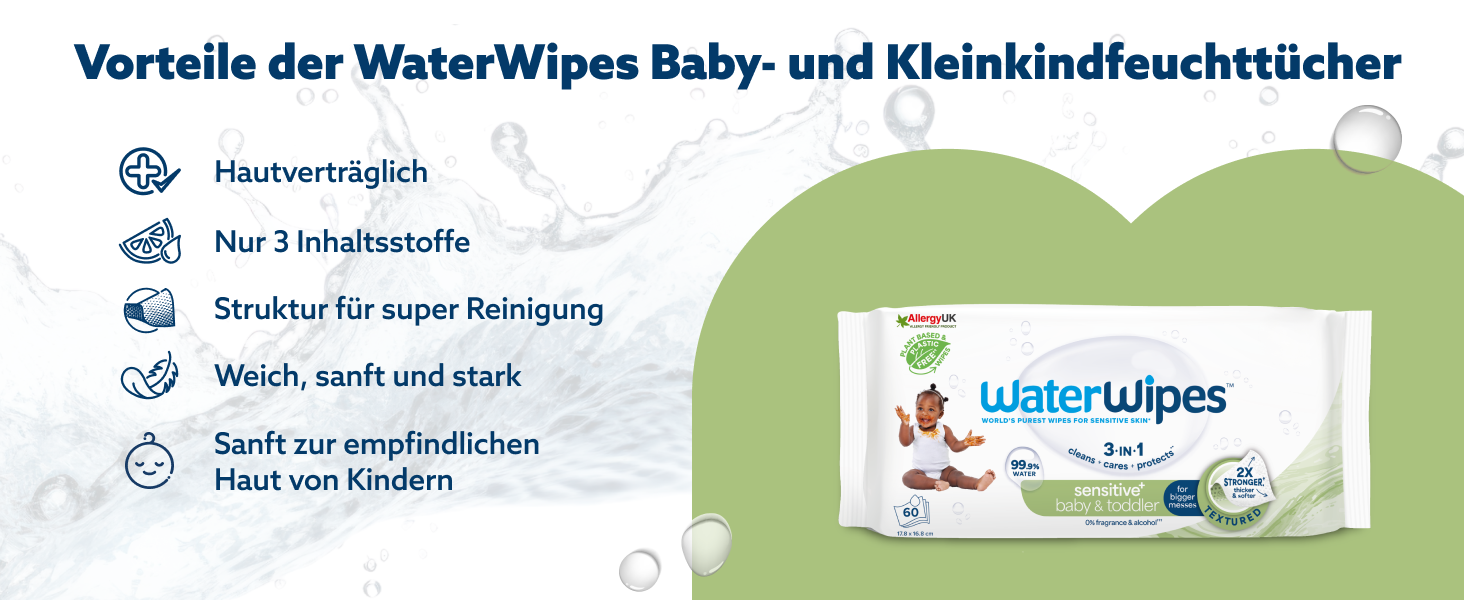 Дитячі вологі серветки WaterWipes Sensitive+ для немовлят та дітей, 99,9% води, 12 пакок по 60 шт (загалом 720 шт)