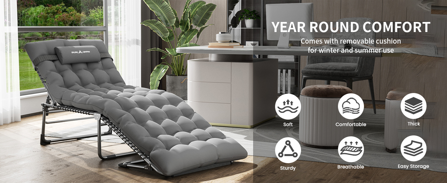 Розкладне ліжко для кемпінгу UDPATIO: зручне ліжко для відпочинку на природі з регульованою спинкою, сіре