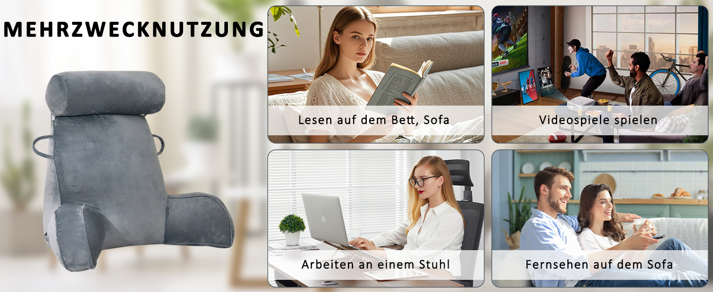 М'яке крісло-подушка для читання з велюру, для дорослих, з підставкою для спини та підлокітниками, з кишенею та знімним чохлом (колір кава)