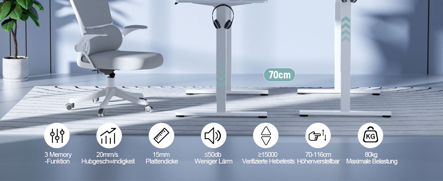 Регульований стіл, електричний, 120x60 см, 3 функції пам'яті, з кабелеуправлінням та гачками. Дерев'яний колір