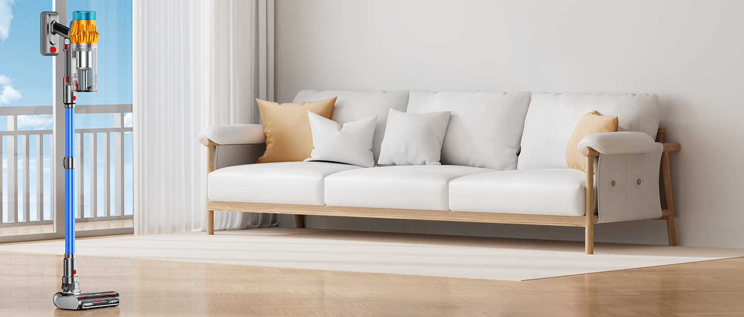 Акумуляторний пилосос бездротовий 600W, 70 хв, 1.8л, для підлоги, килимів, шерсті тварин, з самостійною підставкою, блакитний