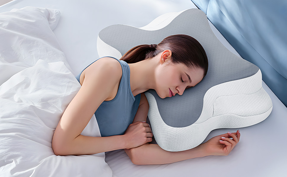 Подушка для шиї JINXIA: ортопедична, з memory foam, для сну на боці, спині та животі, сіра та біла