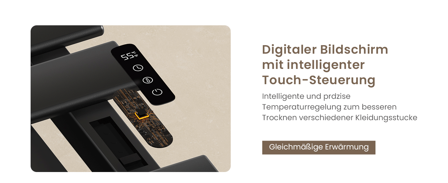 Електричний рушникосушар EMKE з Wi-Fi, 1000 x 500 мм, 320W (правий), чорний. Сумісний з Alexa та Google Home