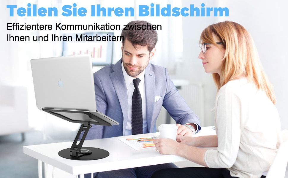 Підставка для ноутбука з поворотним основанням на 360°, регульована по висоті, ергономічна, з вентиляцією, складана, стабільна, з алюмінію для столу (чорна)