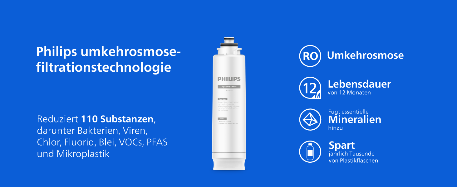 Фільтр для води зворотного осмосу Philips ADD6921DG/10 з охолодженням та підігрівом - видаляє до 110 забруднень, термін служби фільтра 1 рік