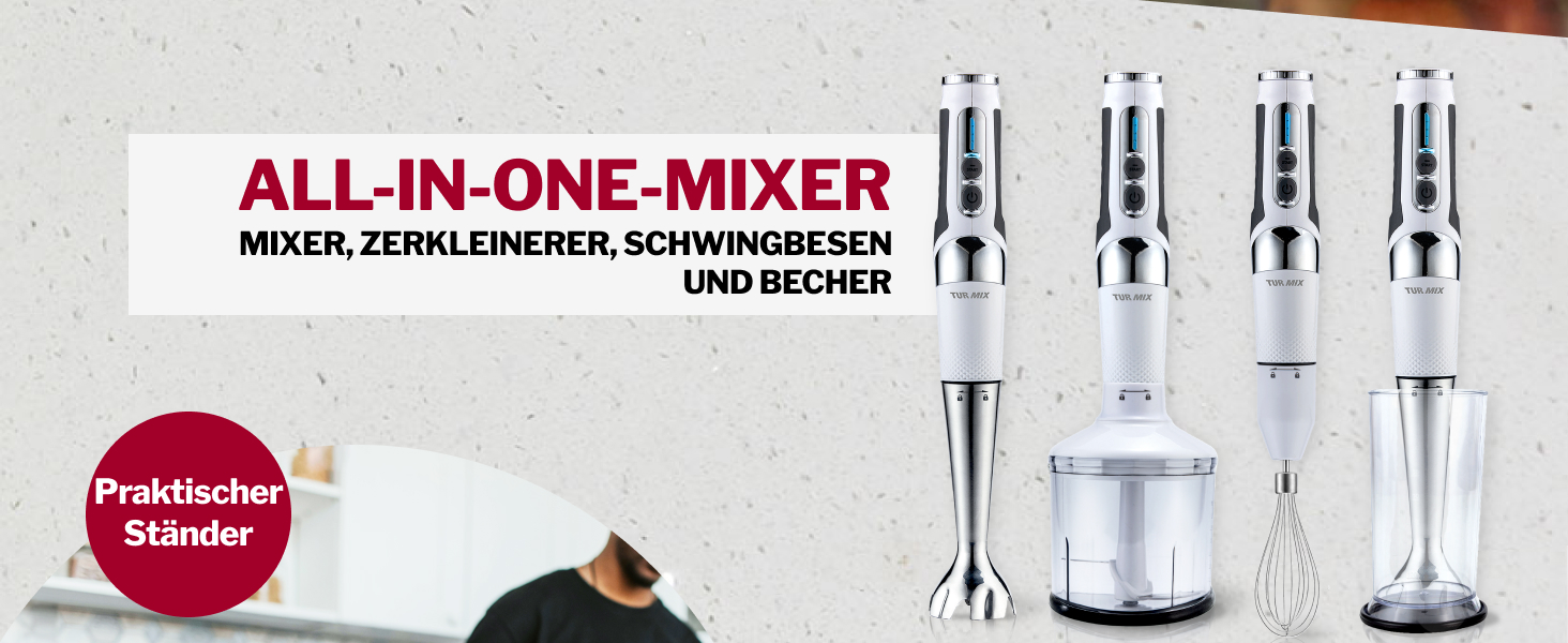 Блендер заглибний бездротовий Turmix Stabmixer CX 422 з місткістю, подрібнювачем та підставкою - 1800W Li-Ion