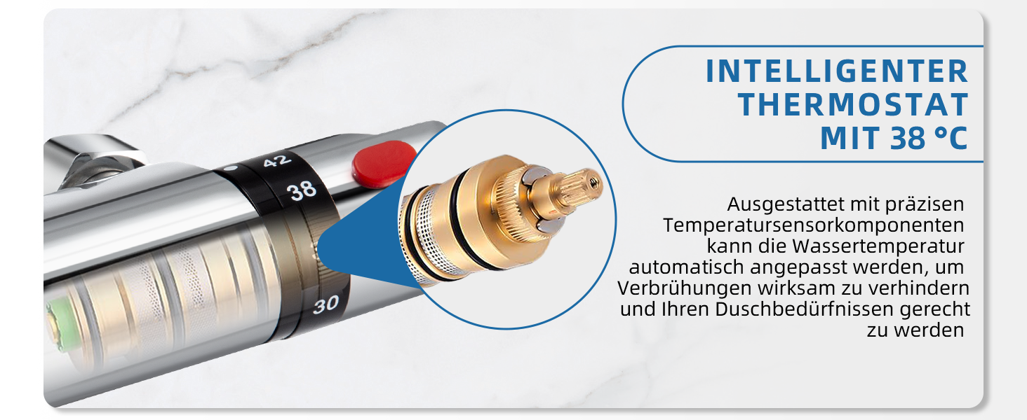 Змішувач для ванни з термостатом Uten, ванний термостат з 38°C захистом, 2 виходи для води, латунь (срібло)