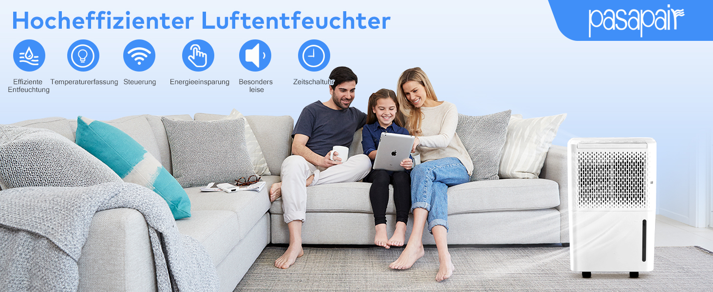 Зволожувач повітря Pasapair 12L - автоматичний осушувач для дому, 3 режими роботи, таймер, цифровий дисплей, для захисту від вологи та плісняви