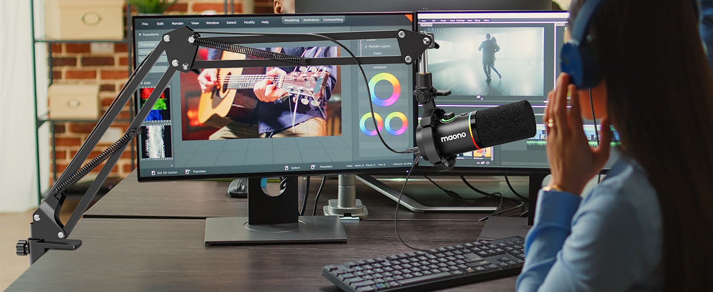 Мікрофон Maono з кріпленням-стійкою для подкастів, геймінгу, стрімінгу та запису - BA20, чорний