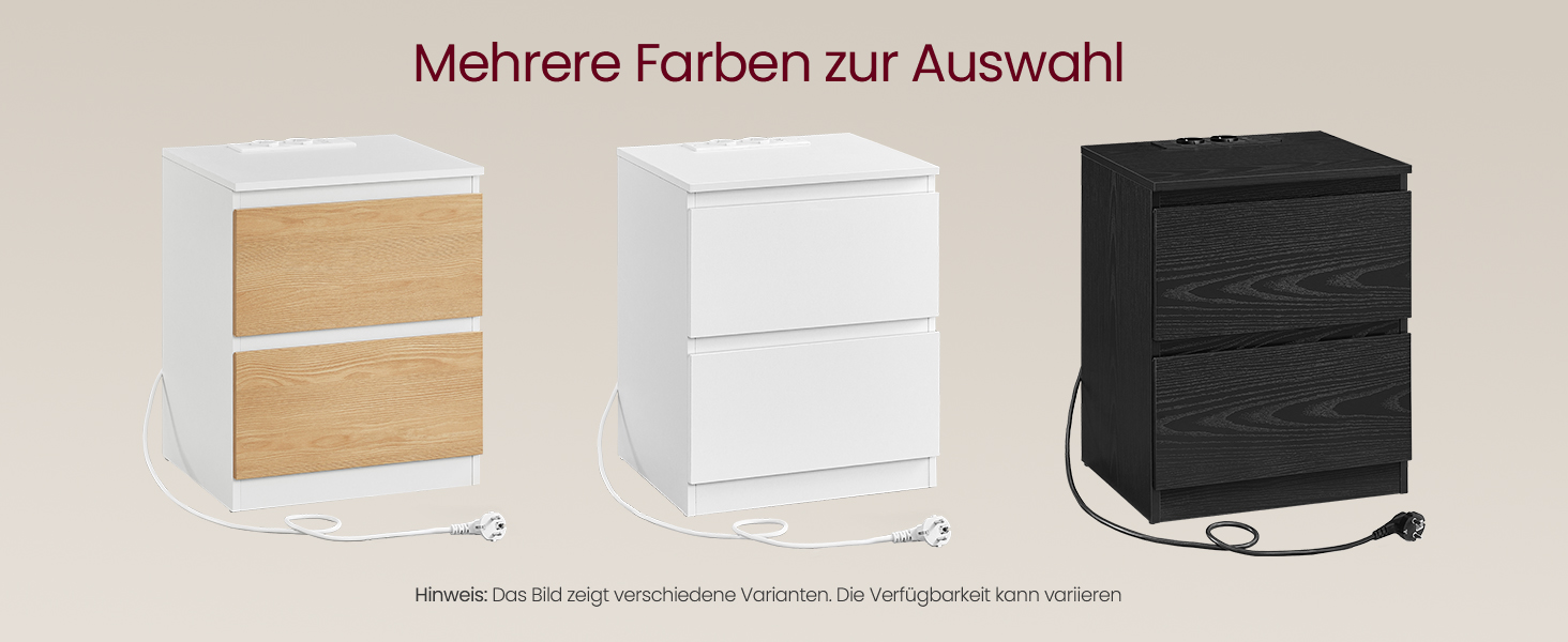 Приліжкова тумбочка VASAGLE Kailyn з розетками, 2 ящики, 2 AC-розетки, 2 USB-A порти, для спальні, хмарно-білий LET62W02