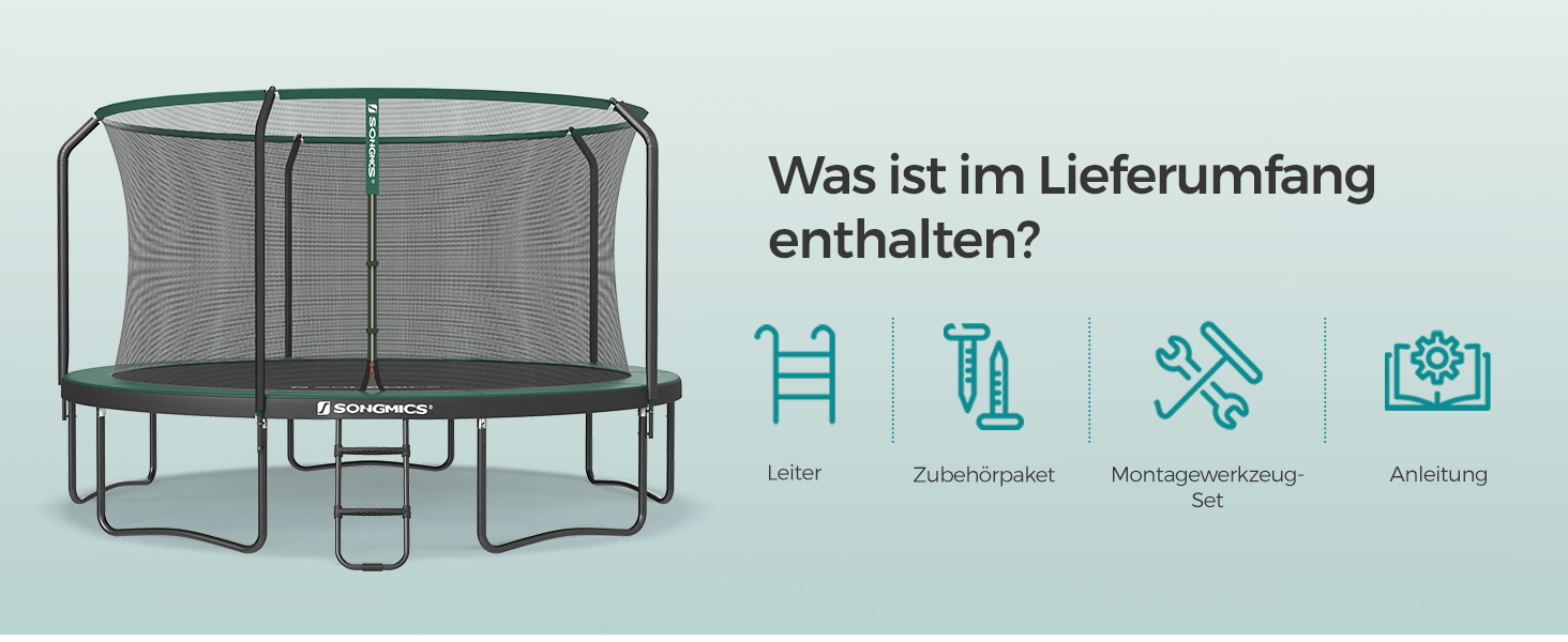Батут SONGMICS вуличний Ø427 см з захисною сіткою та драбиною, чорно-зелений