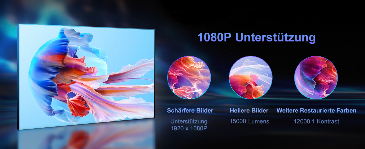 Mini-проектор WiMiUS 18000 Люмен з Wi-Fi та Bluetooth, 1080P Full-HD, для домашнього кінотеатру, сумісний з iOS/Android/Laptop/USB/PS5/AV, чорний