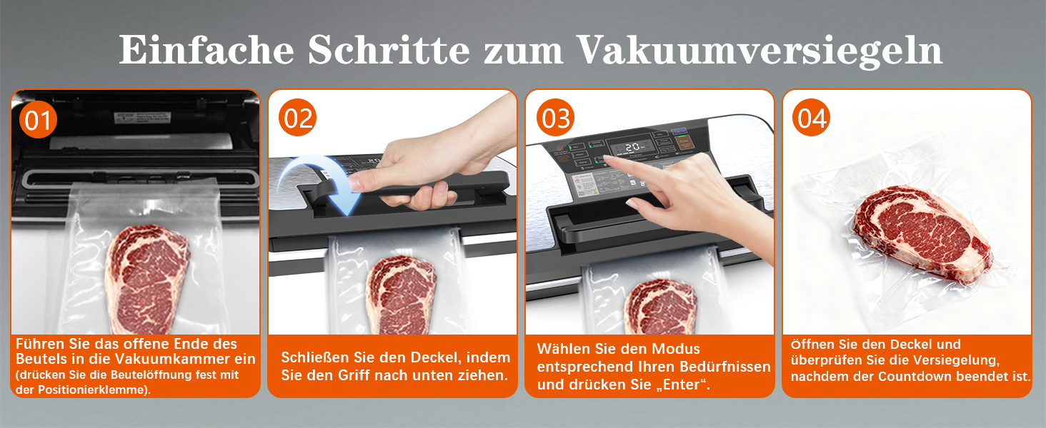 Вакууматор для продуктів 12-в-1 (95 kPa) з подвійним швом, системою Easy-Lock та вбудованим різаком, сріблястий