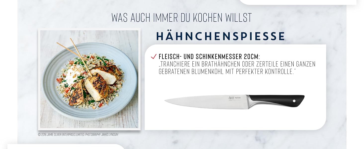 Набір кухонних ножів з підставкою Jamie Oliver by Tefal (5 ножів + блок), сталь з криозагартуванням, дерево акації, коричневий, K267S556