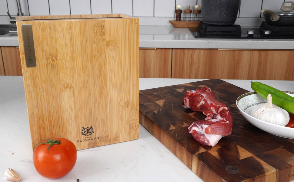 Підставка для ножів Karl Hausmann з бамбука без ножів з вставкою з щетиною - 23 x 20 x 9 см - універсальна дерев'яна підставка для ножів