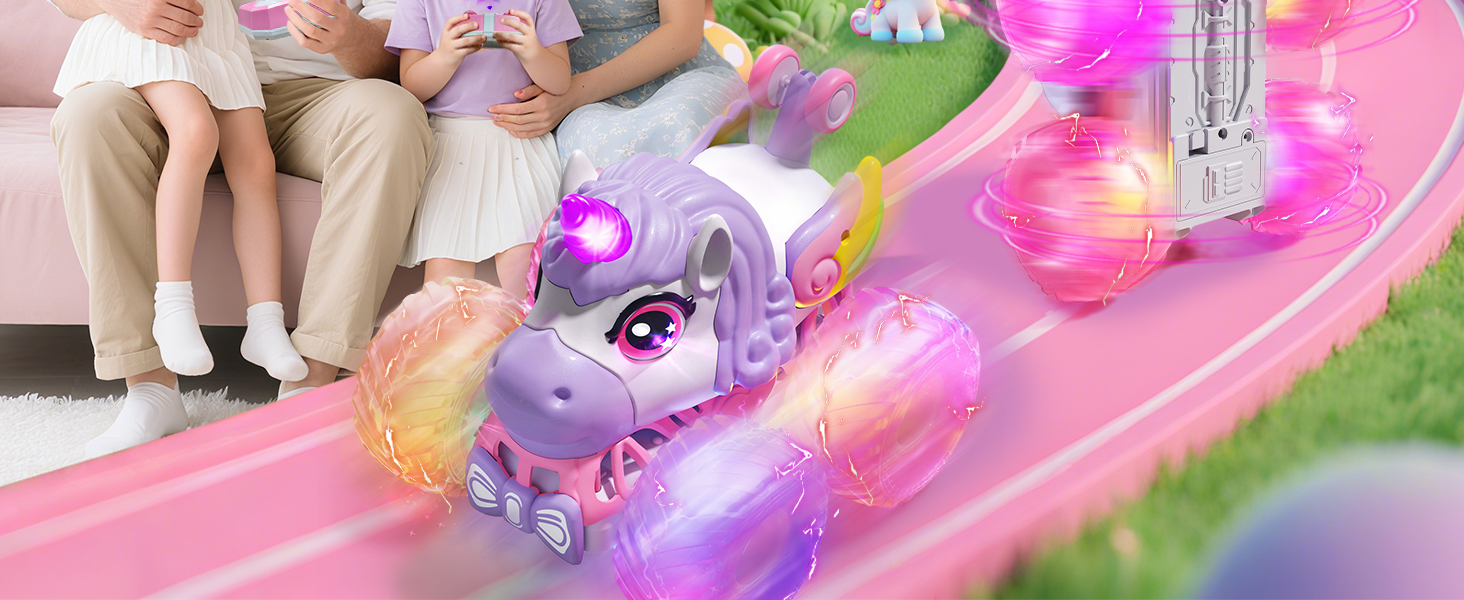 RC Monstertruck 1:20 2.4GHz, рожевий - Динозавр на радіокеруванні 20 км/год, з підйомом, обертанням 360°, LED підсвіткою та музикою для хлопчиків та дівчаток від 3 років