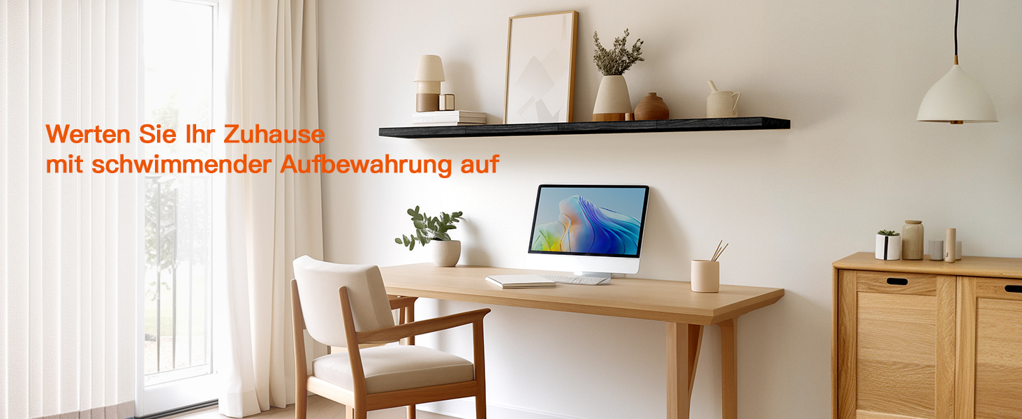 Полиця настінна Pipishell Wandregal Holz 40 см, набір 4 шт., дерево Paulownia, чорна - для кухні, ванної, спальні, офісу