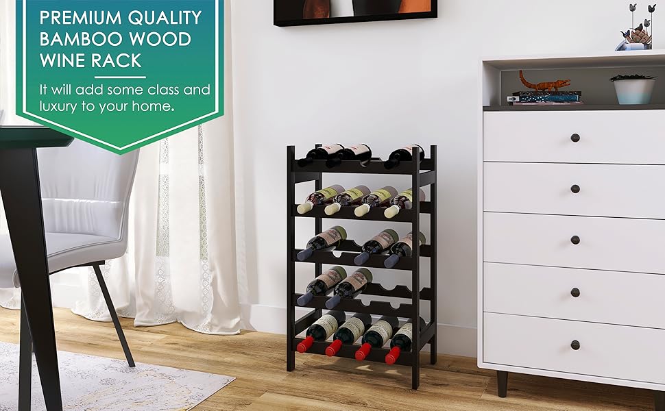 Стильна полиця для вина SMIBUY з бамбука на 20 пляшок, 5-ярусна, чорного кольору